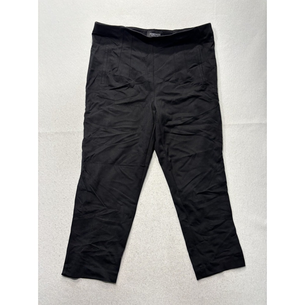 Jones & Co Dress Pants Womens 1X Black Crop Straight Leg Pull On Stretch Pockets